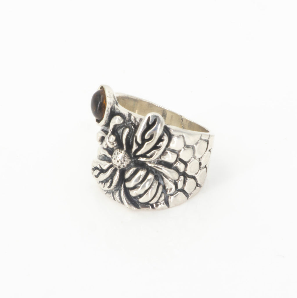 S/S Bee Ring W Amber SZ 9