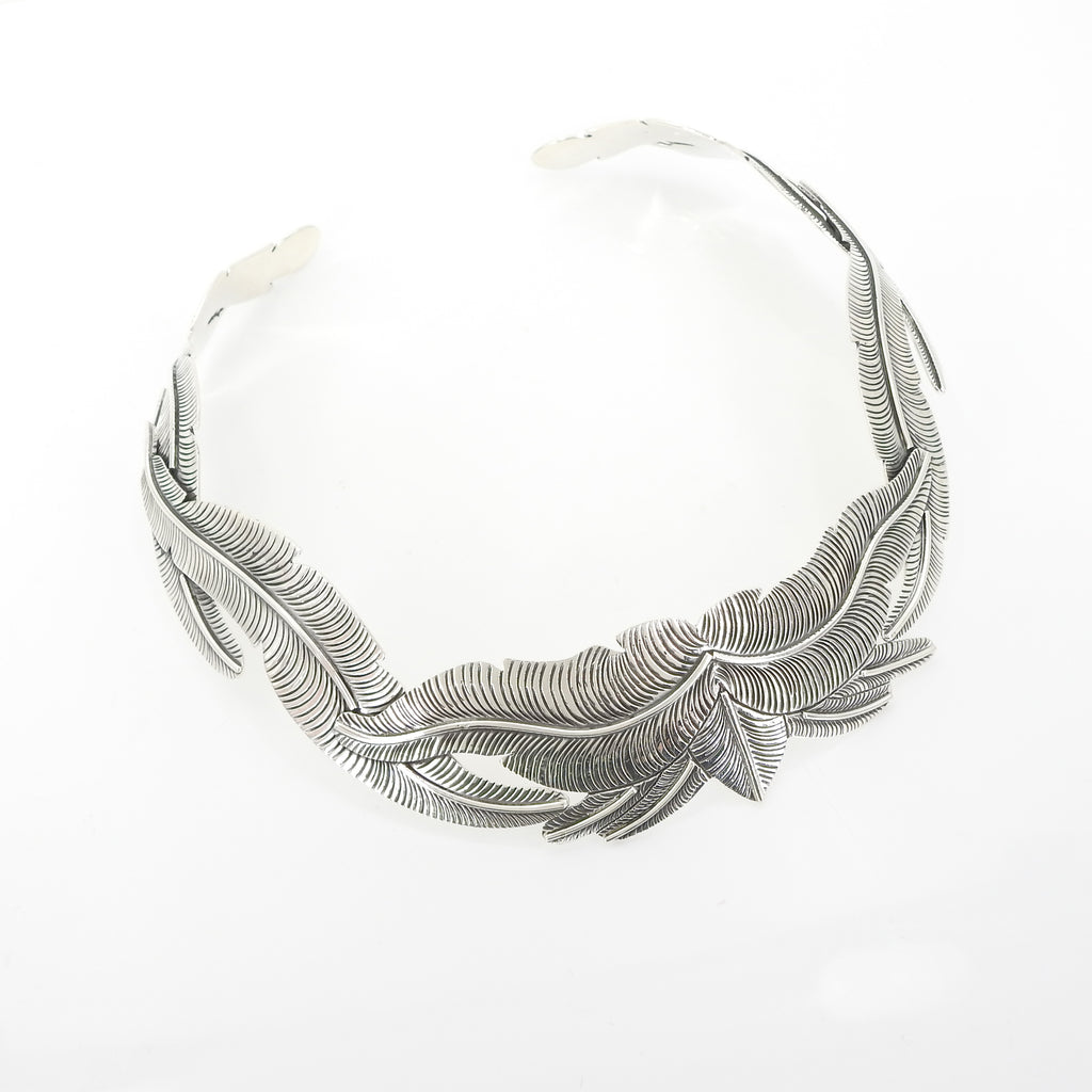 Sterling Silver Feather Collar Necklace