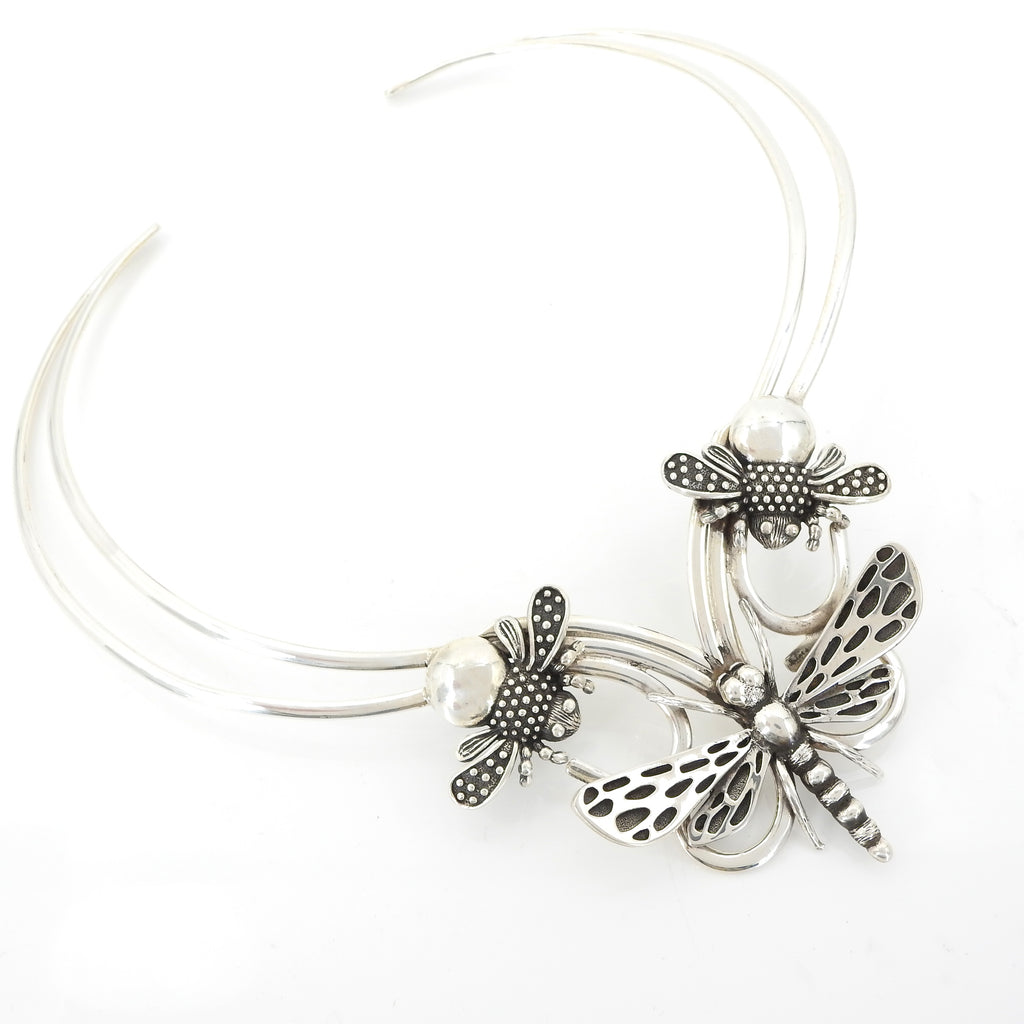 Sterling Silver Dragonfly & Bee Collar Necklace
