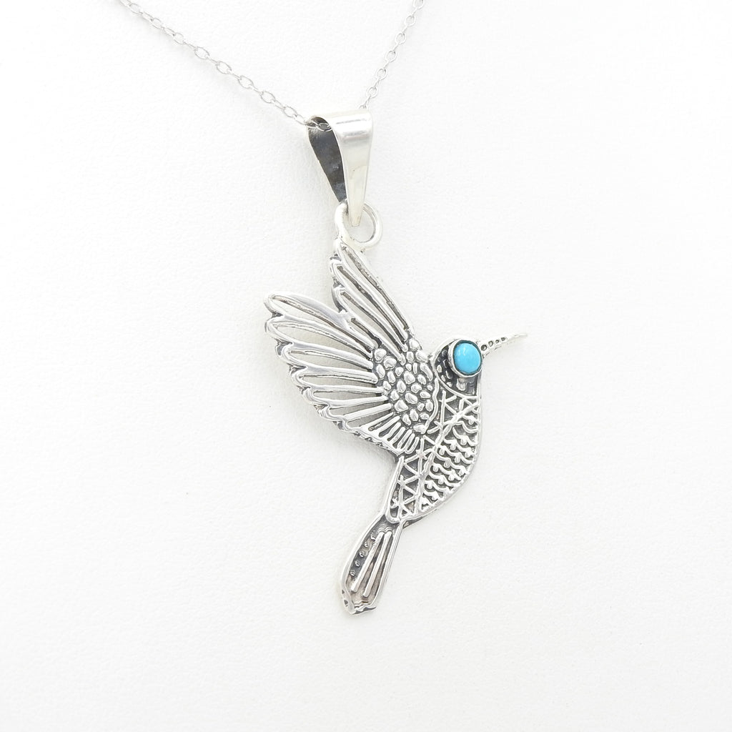 Sterling Silver Hummingbird & Turquoise Pendant