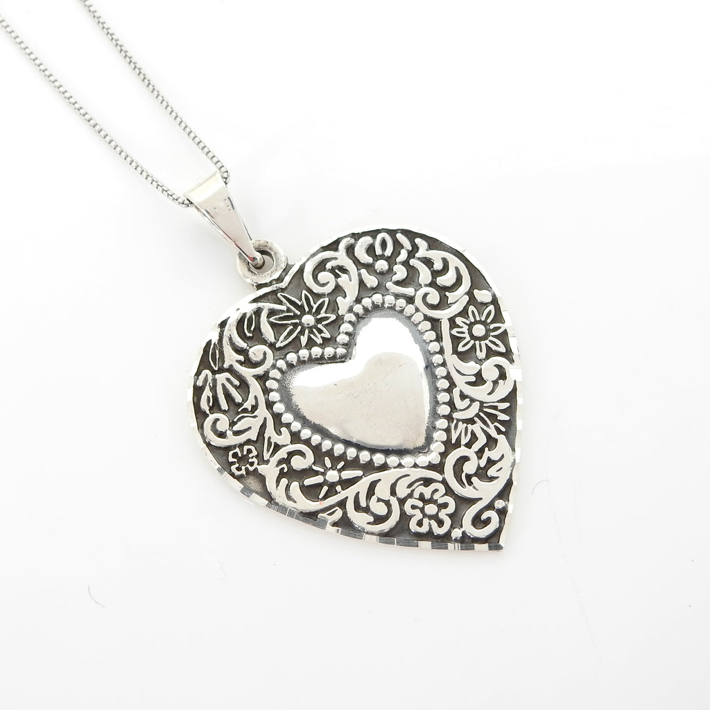 Sterling Silver Decorative Heart Pendant