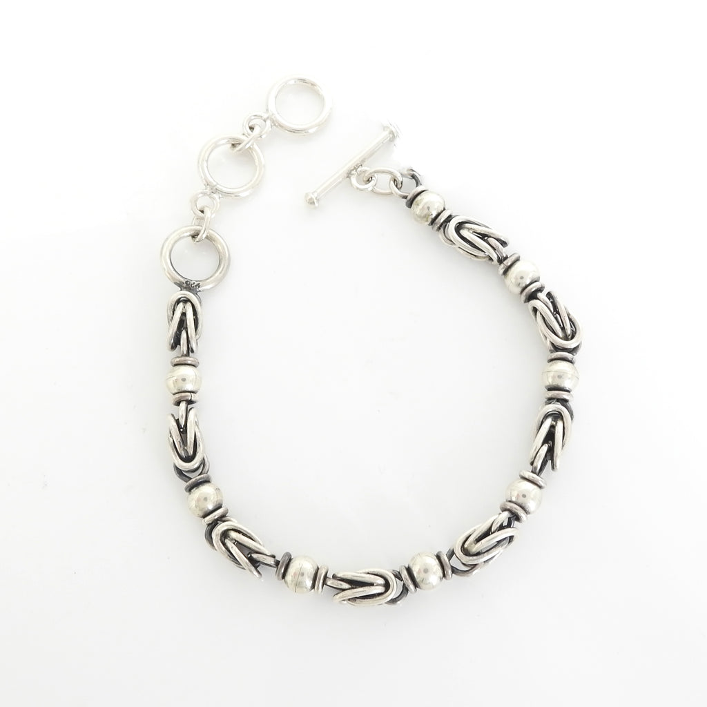 Sterling Silver Large Link & Silver Bead Bracelet