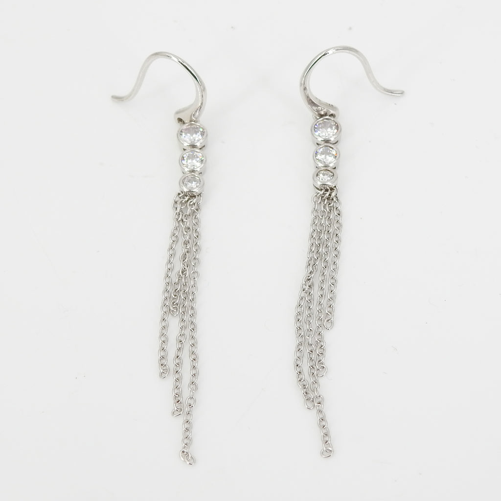 S/S CZ Long Hanging Chain Earrings