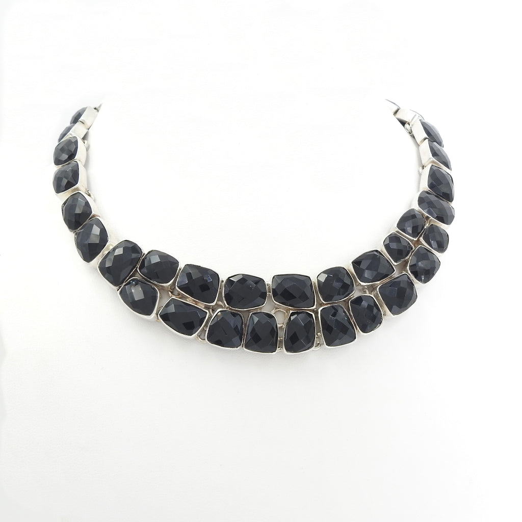 Sterling Silver Faceted Onyx Statement Necklace