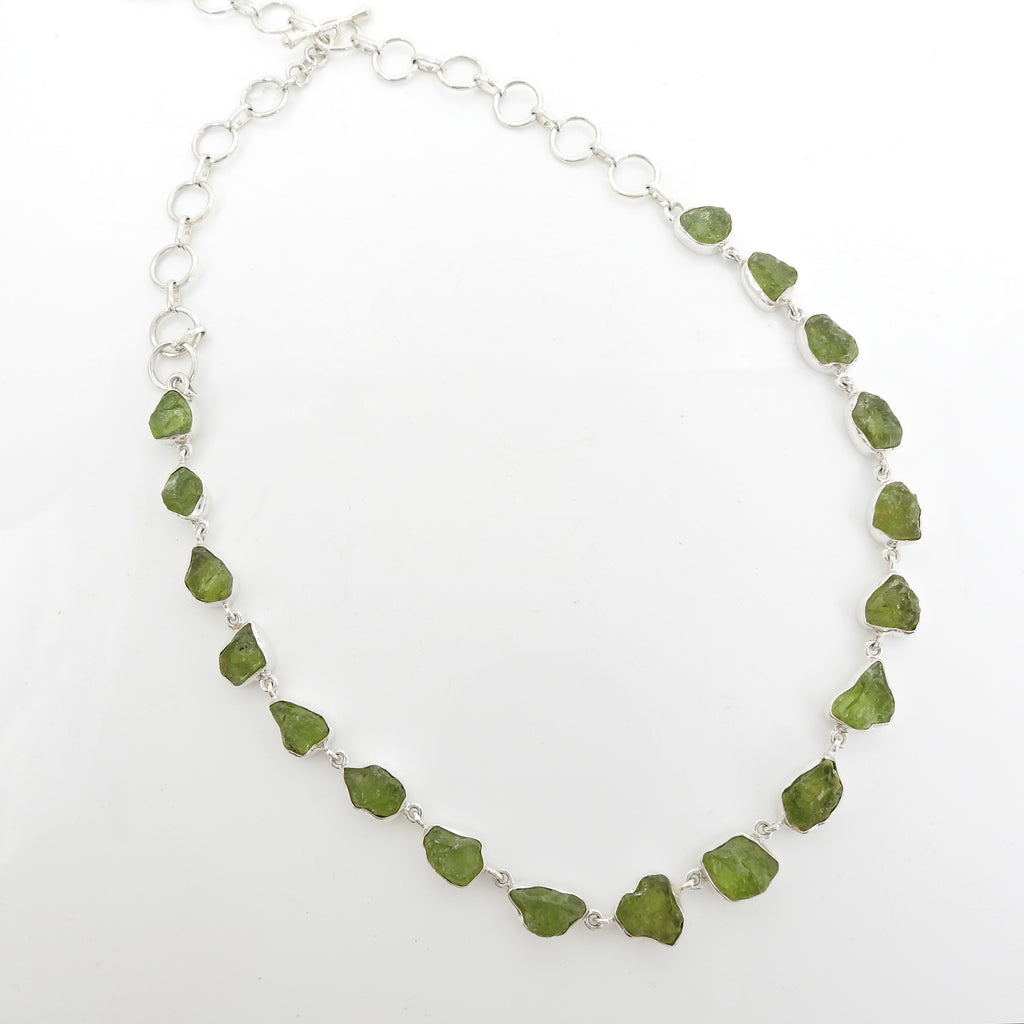 Sterling Silver Rough Peridot Necklace