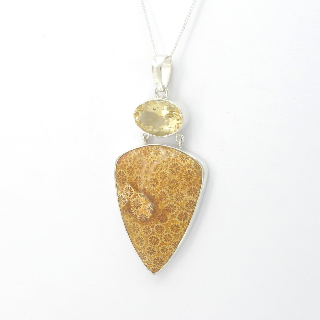 Sterling Silver Fossilized Coral & Citrine Pendant
