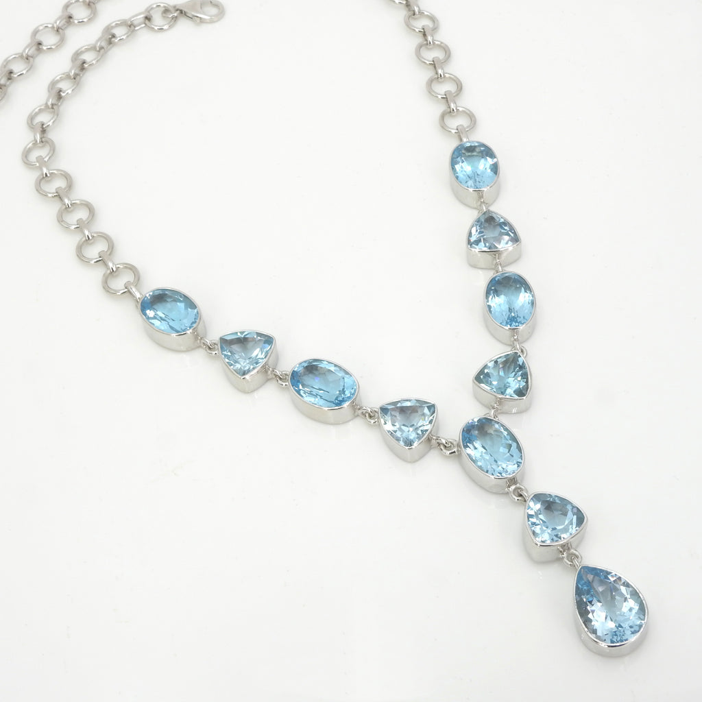 Sterling Silver Faceted Blue Topaz Statement Necklace