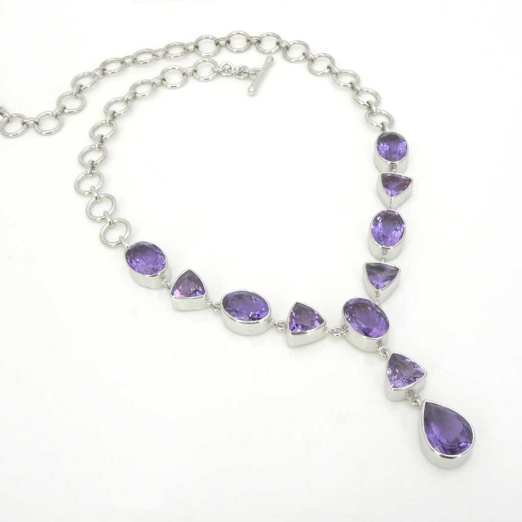 Sterling Silver Faceted Amethyst Statement Necklace