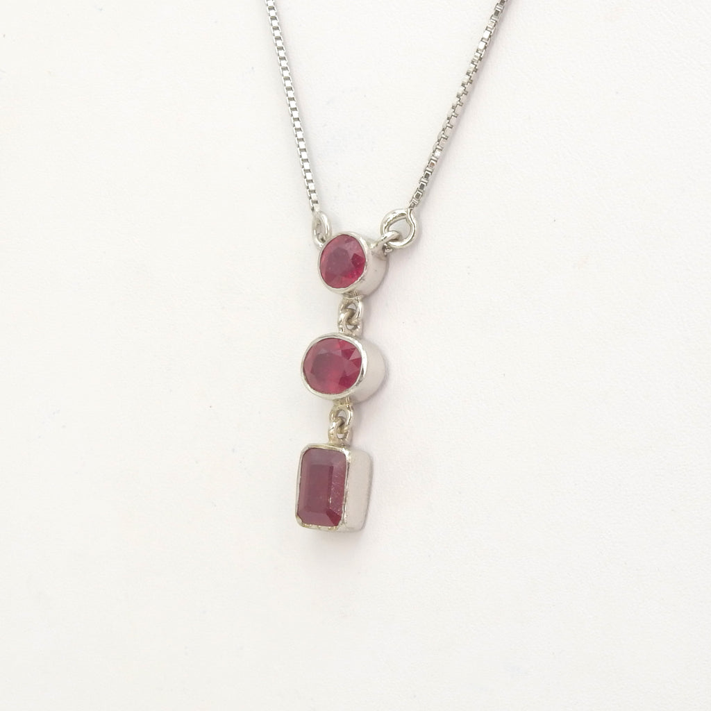Sterling Silver Ruby Dangle Necklace