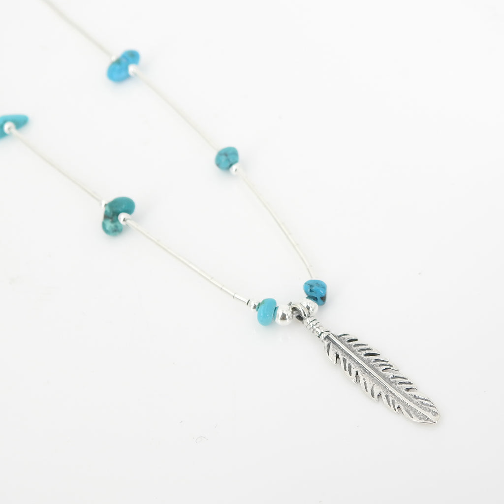Sterling Silver Feather & Turquoise Necklace