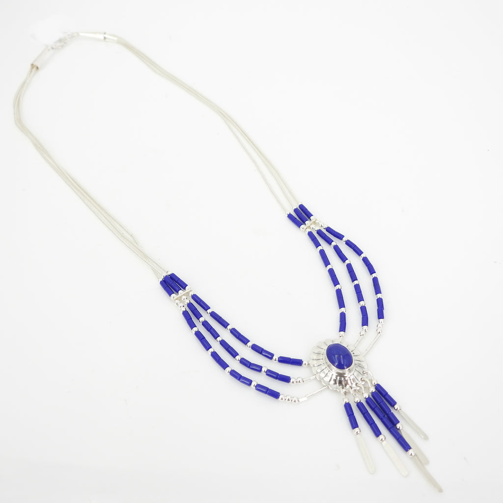 Sterling Silver Lapis Beaded Necklace