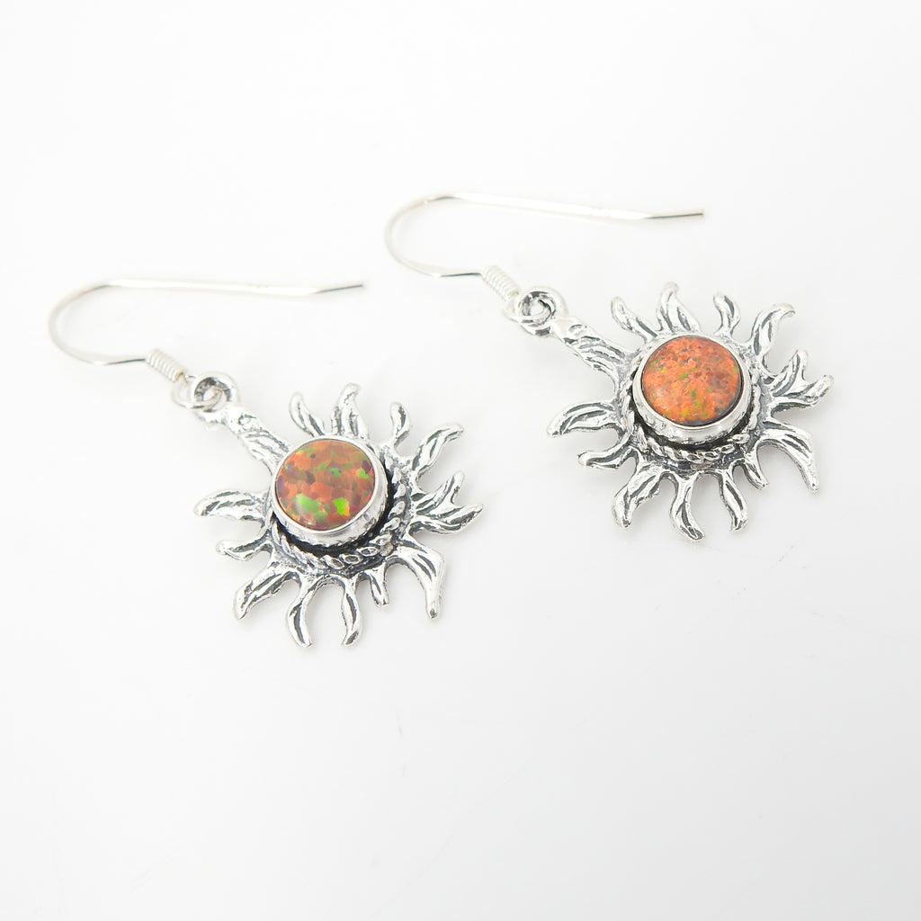 Sterling Silver Created Opal Sun Earrings