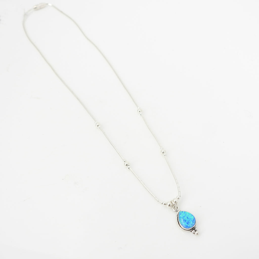 Sterling Silver and Created Opal Necklace