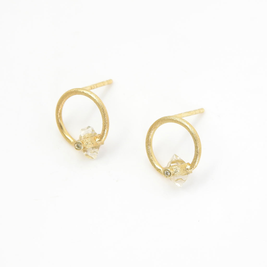Sterling Silver Gold Vermeil Herkimer Quartz & Diamond Accent Earrings