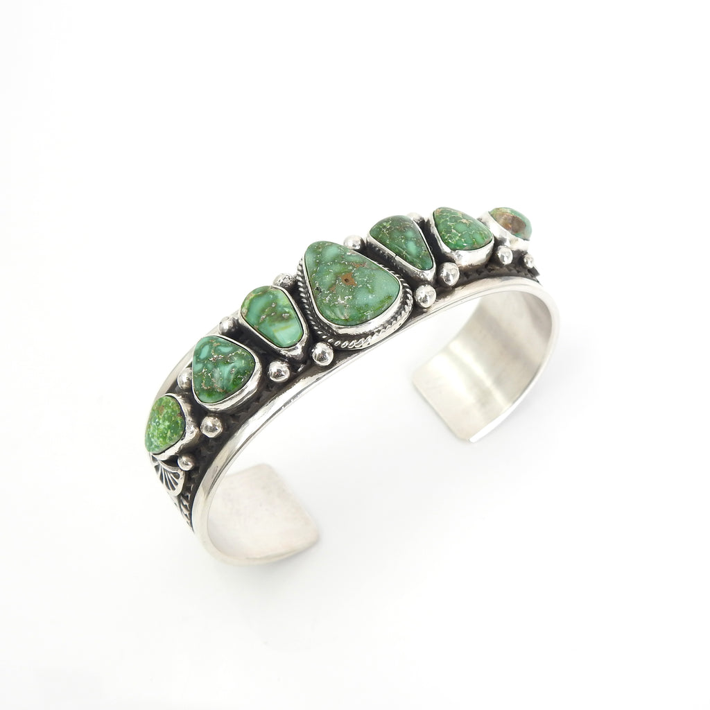 Sterling Silver Navajo Seven Turquoise Cuff Bracelet