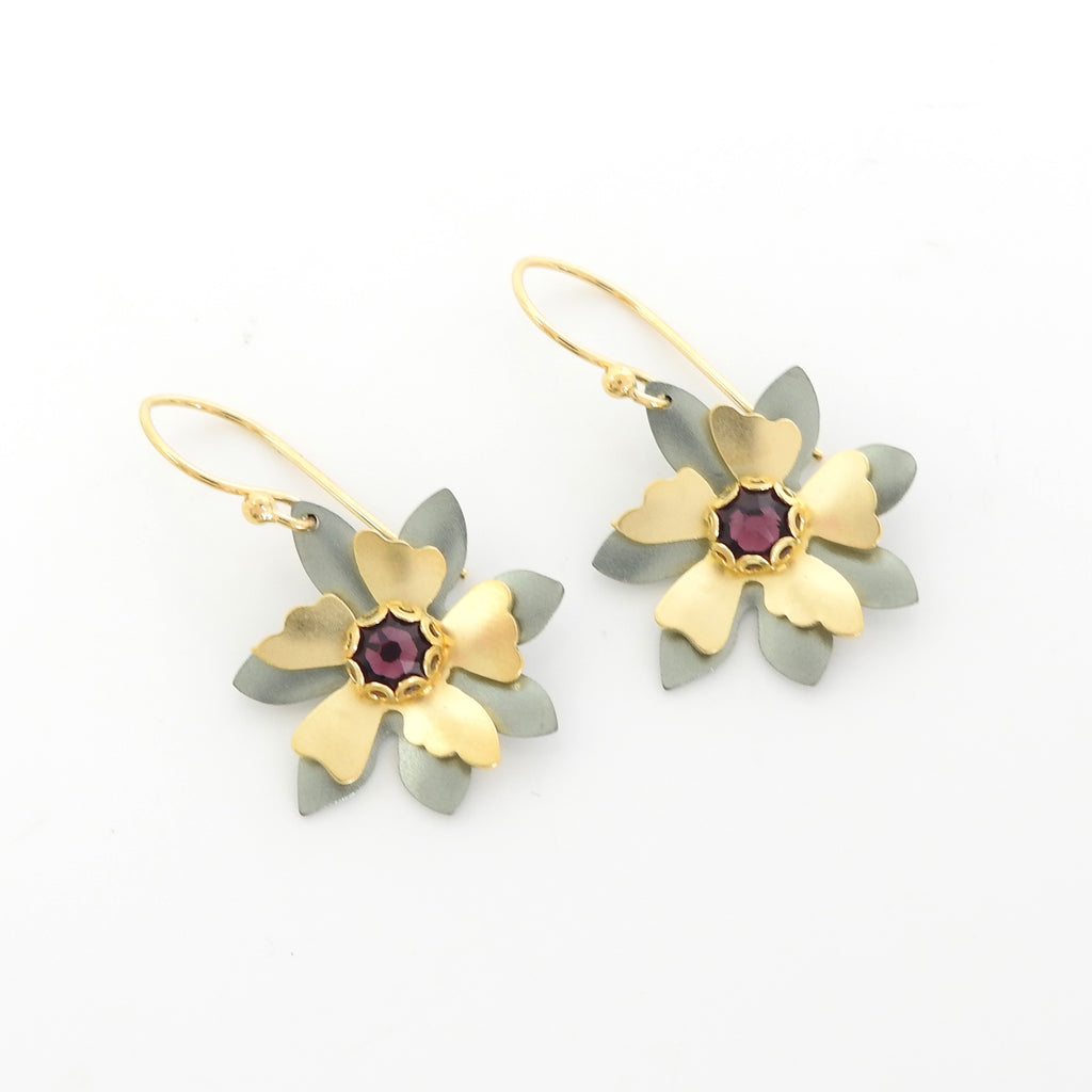 Metal Flower & Crystal Earrings