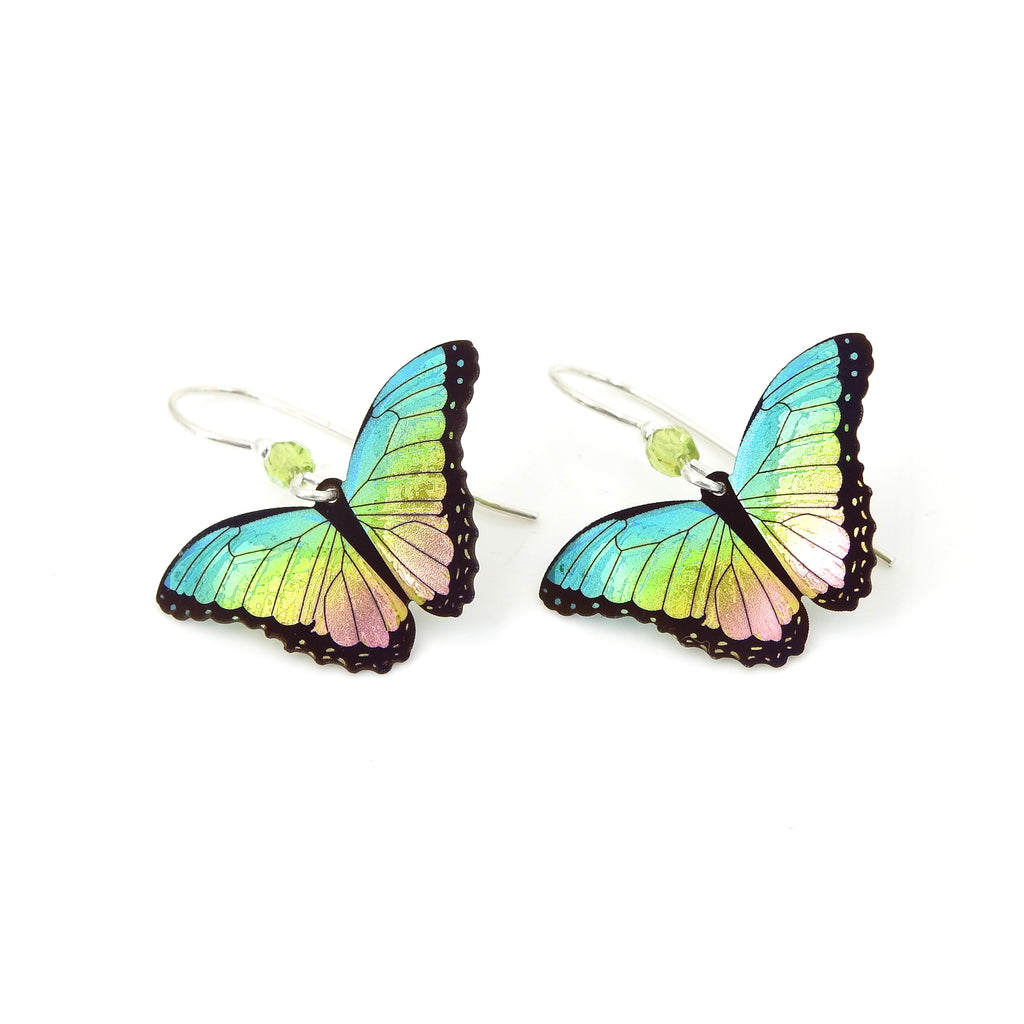 Vibrant Island Green Butterfly Metal Earrings