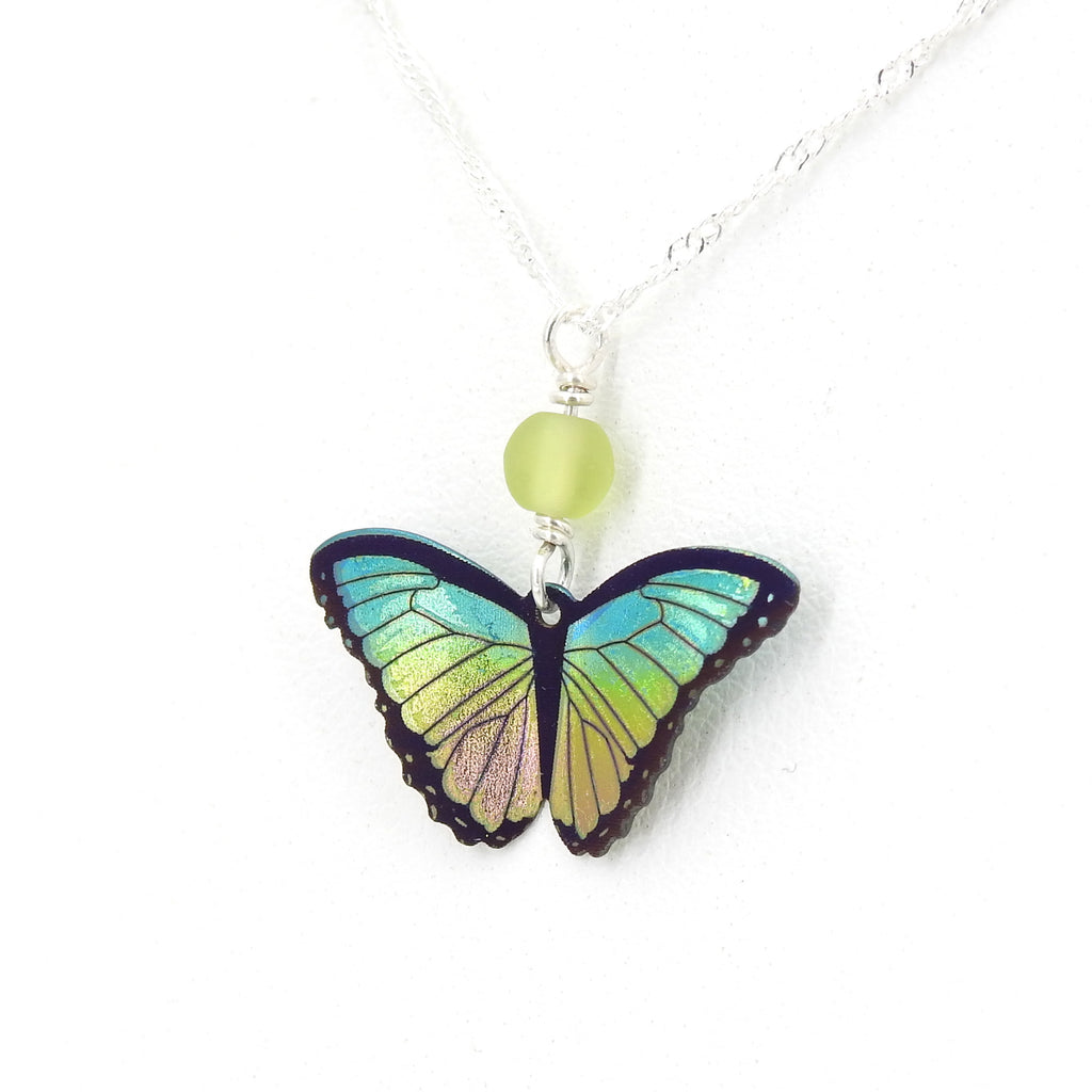 Vibrant Island Green Butterfly Metal Necklace