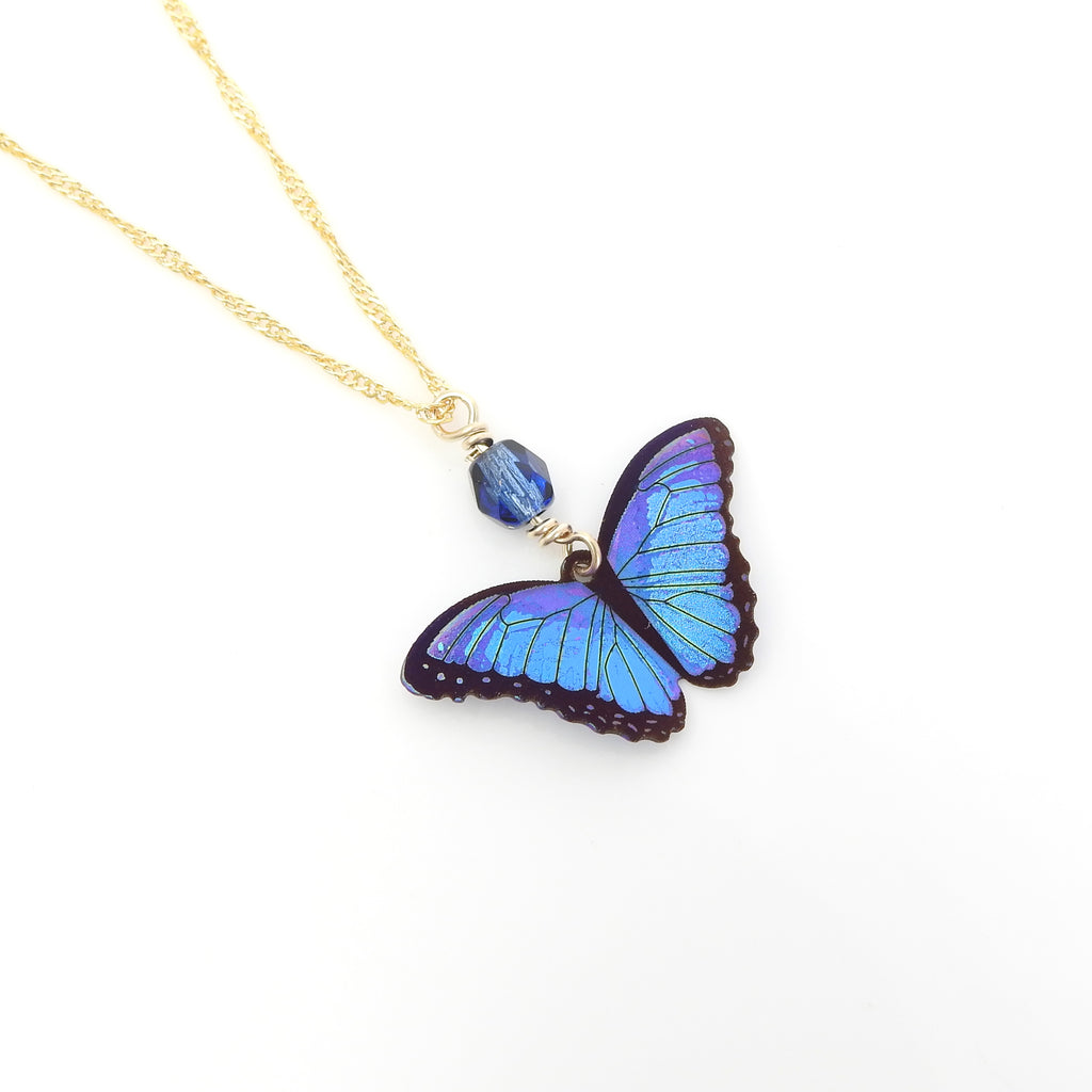 Blue Bella Butterfly Metal Necklace