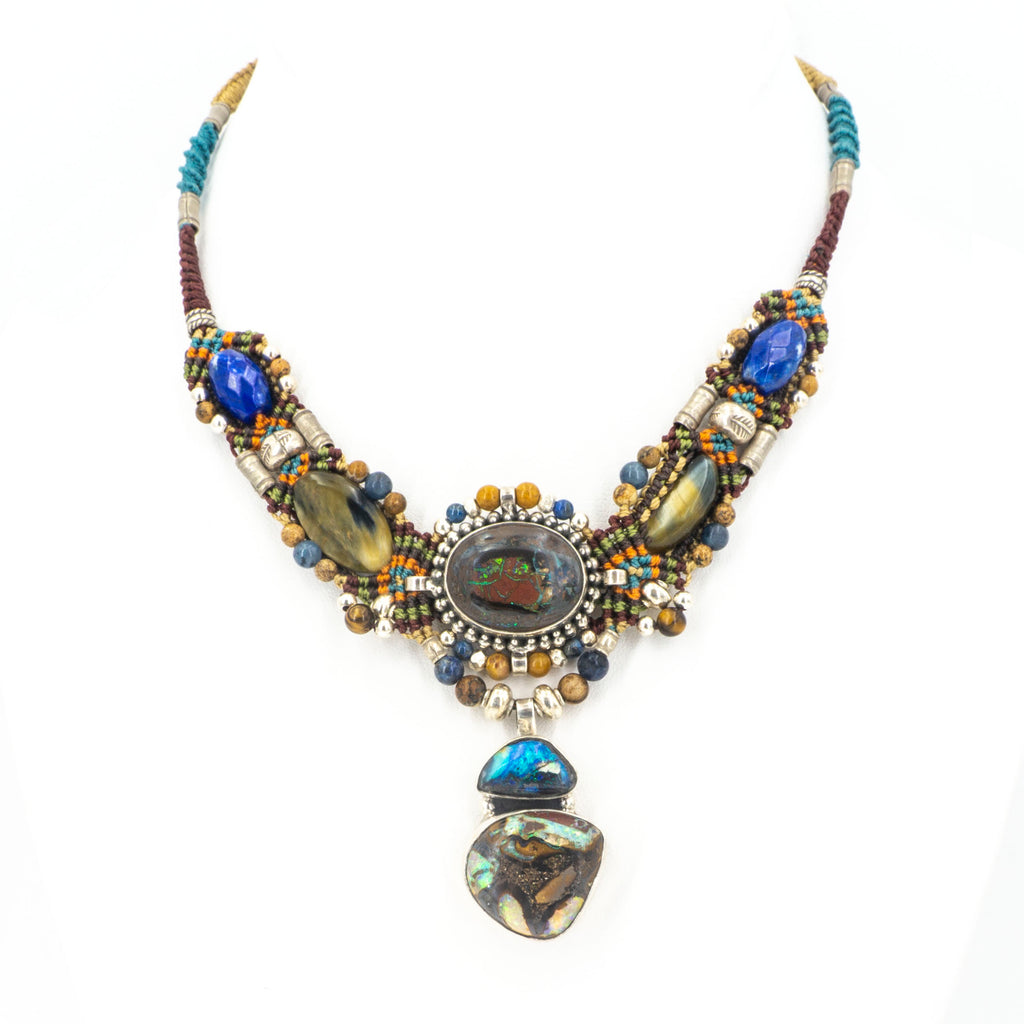 S/S Boulder Opal W Lapis Necklace