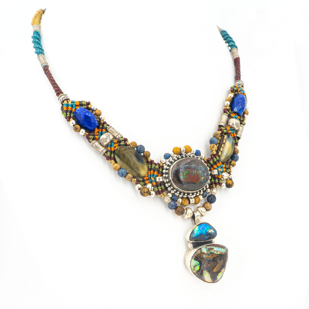 S/S Boulder Opal W Lapis Necklace