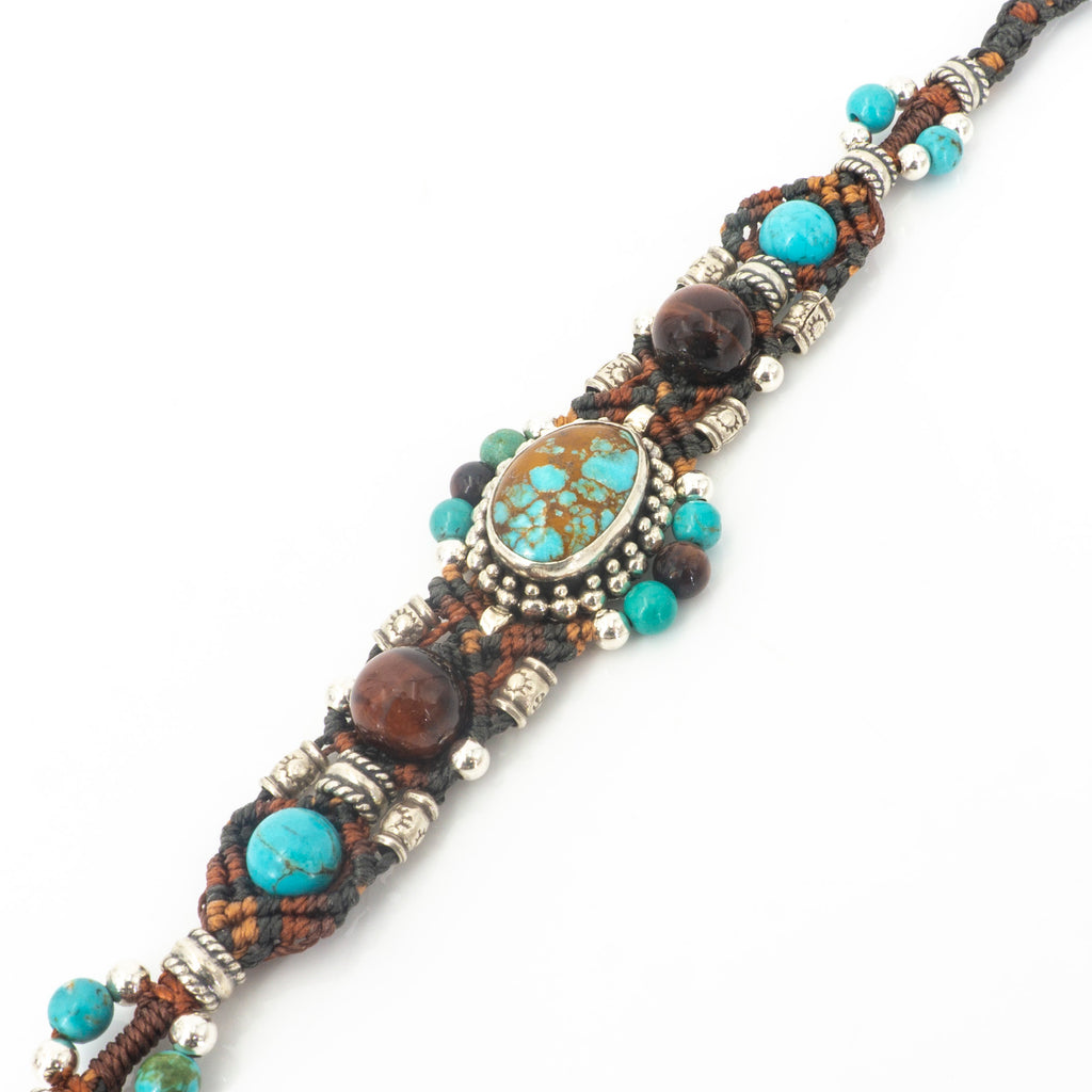 Close Up Picture of Sterling Silver Turquoise Tigers Eye Bead Bracelet by Isha Elafi