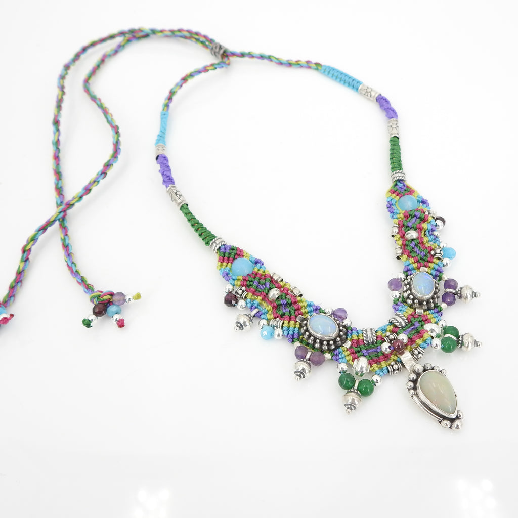 Isha Elafi Jellyfish Opal Chalcedony & Amethyst Nomadic Knotwork Necklace