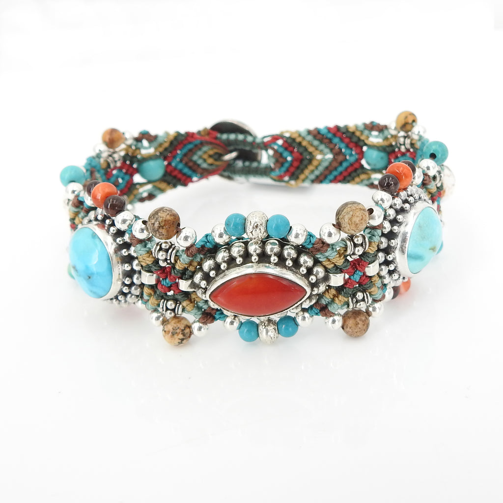 Isha Elafi Sponge Coral Turquoise & Jasper Nomadic Knotwork Bracelet