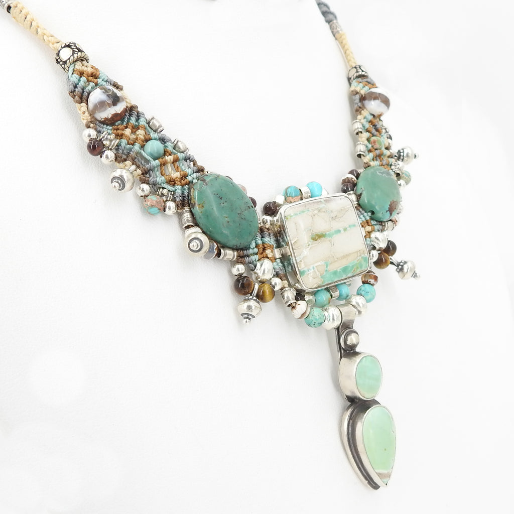 Isha Elafi Ocean Jasper & Turquoise Nomadic Knotwork Necklace