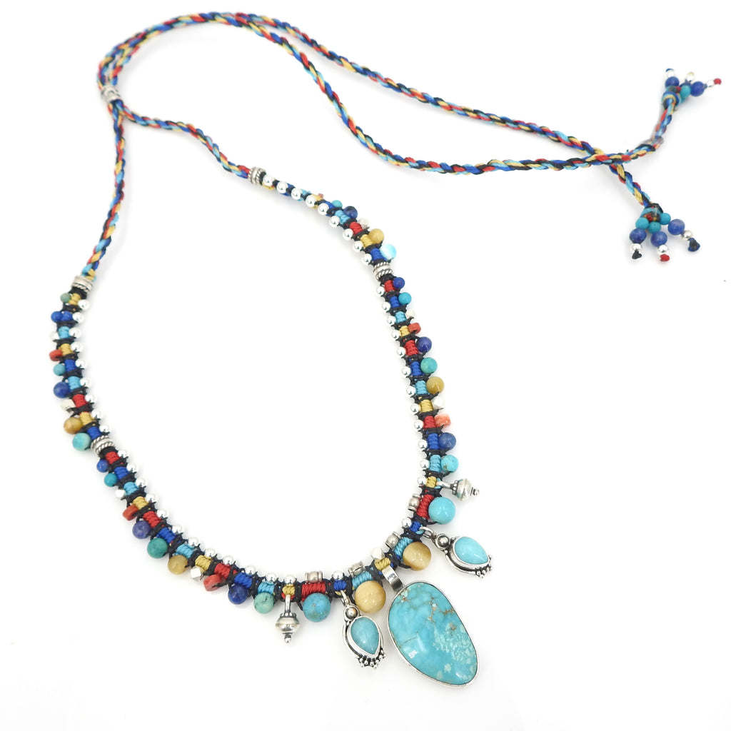 Isha Elafi Turquoise Multi Stone Nomadic Knotwork Necklace