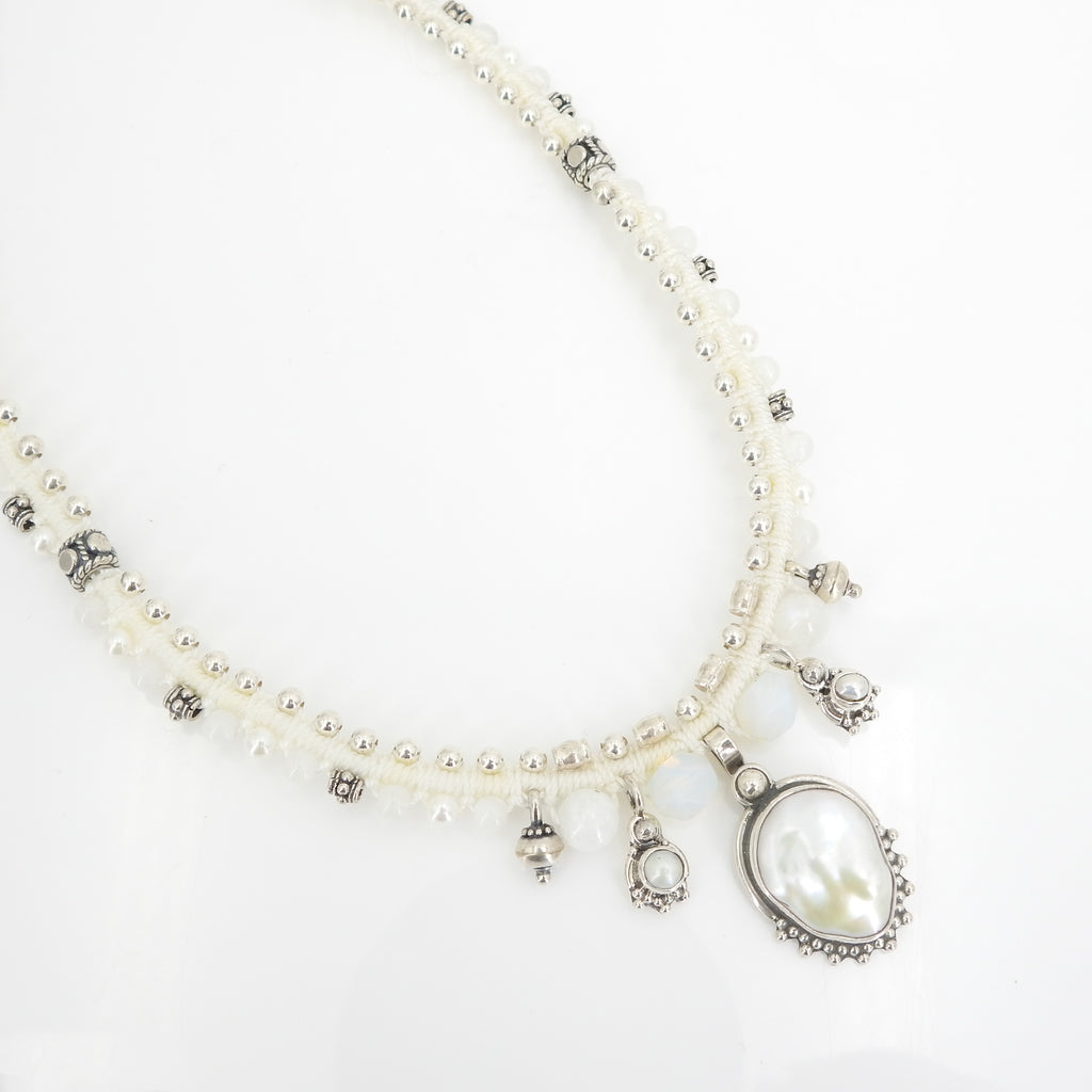 Sterling Silver Isha Elafi Pearl & Ethiopian Opal Nomadic Knotwork Necklace