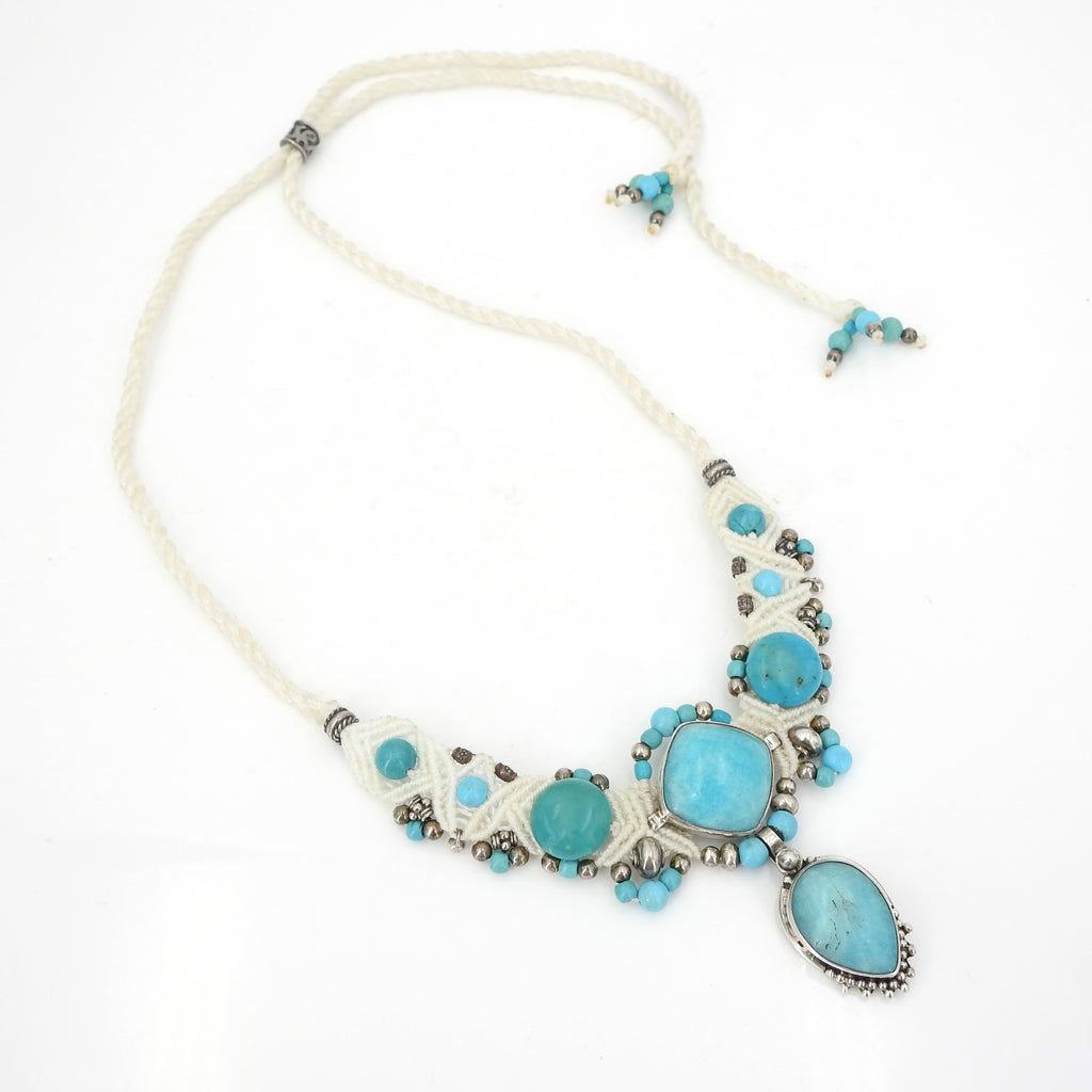 Sterling Silver Isha Elafi Larimar & Turquoise Nomadic Knotwork Necklace