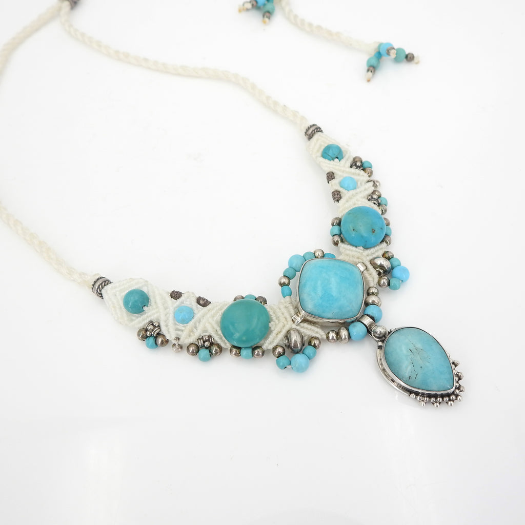 Sterling Silver Isha Elafi Larimar & Turquoise Nomadic Knotwork Necklace
