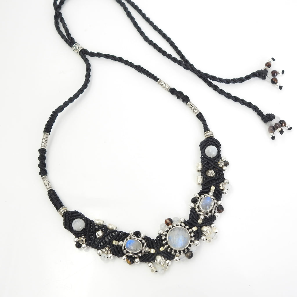 Sterling Silver Isha Elafi Moonstone Nomadic Knotwork Necklace