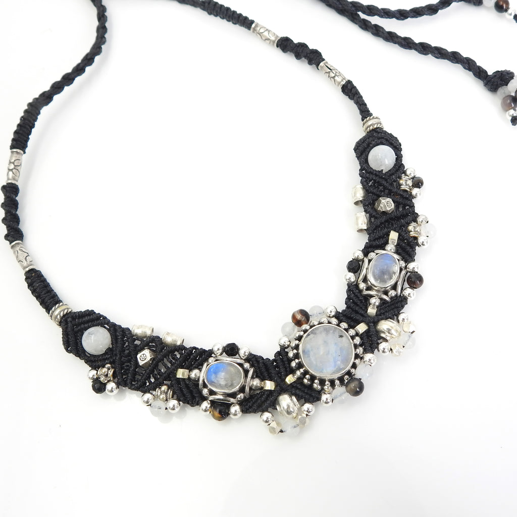 Sterling Silver Isha Elafi Moonstone Nomadic Knotwork Necklace