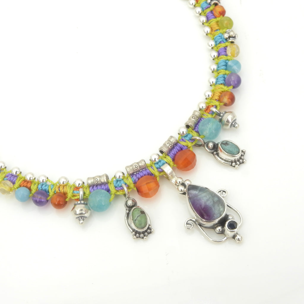 Sterling Silver Isha Elafi Fluorite & Turquoise Nomadic Knotwork Necklace