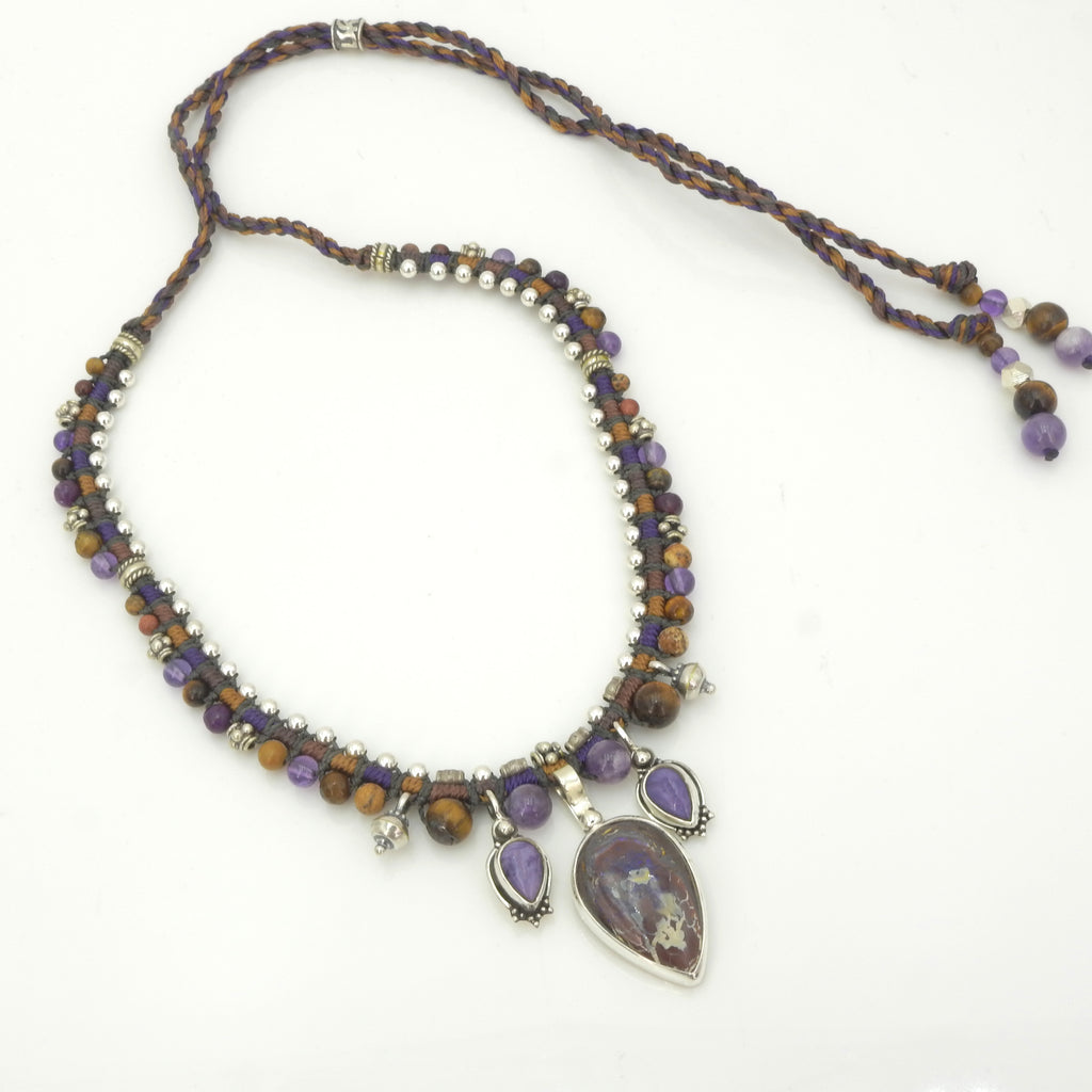 Sterling Silver Isha Elafi Opal & Amethyst Nomadic Knotwork Necklace
