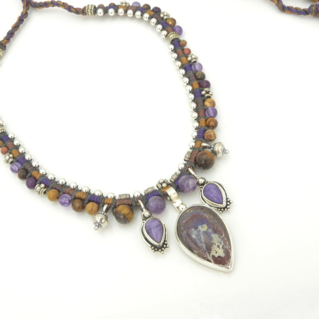 Sterling Silver Isha Elafi Opal & Amethyst Nomadic Knotwork Necklace