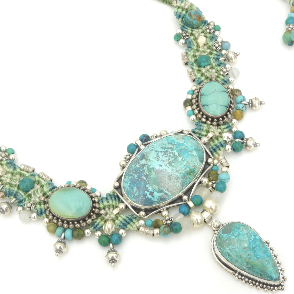 Sterling Silver Isha Elafi Chrysocolla & Turquoise Nomadic Knotwork Necklace