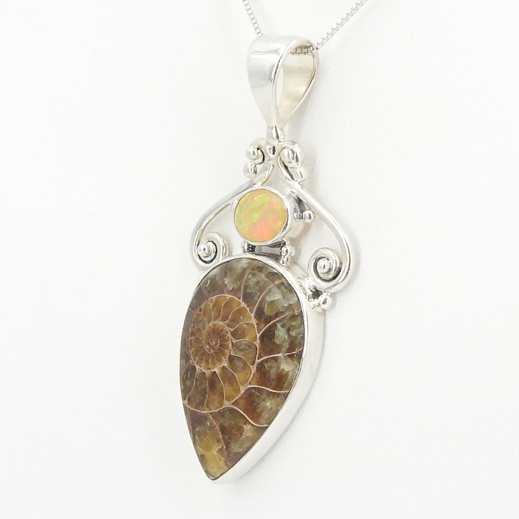 S/S Opal & Ammonite Pendant