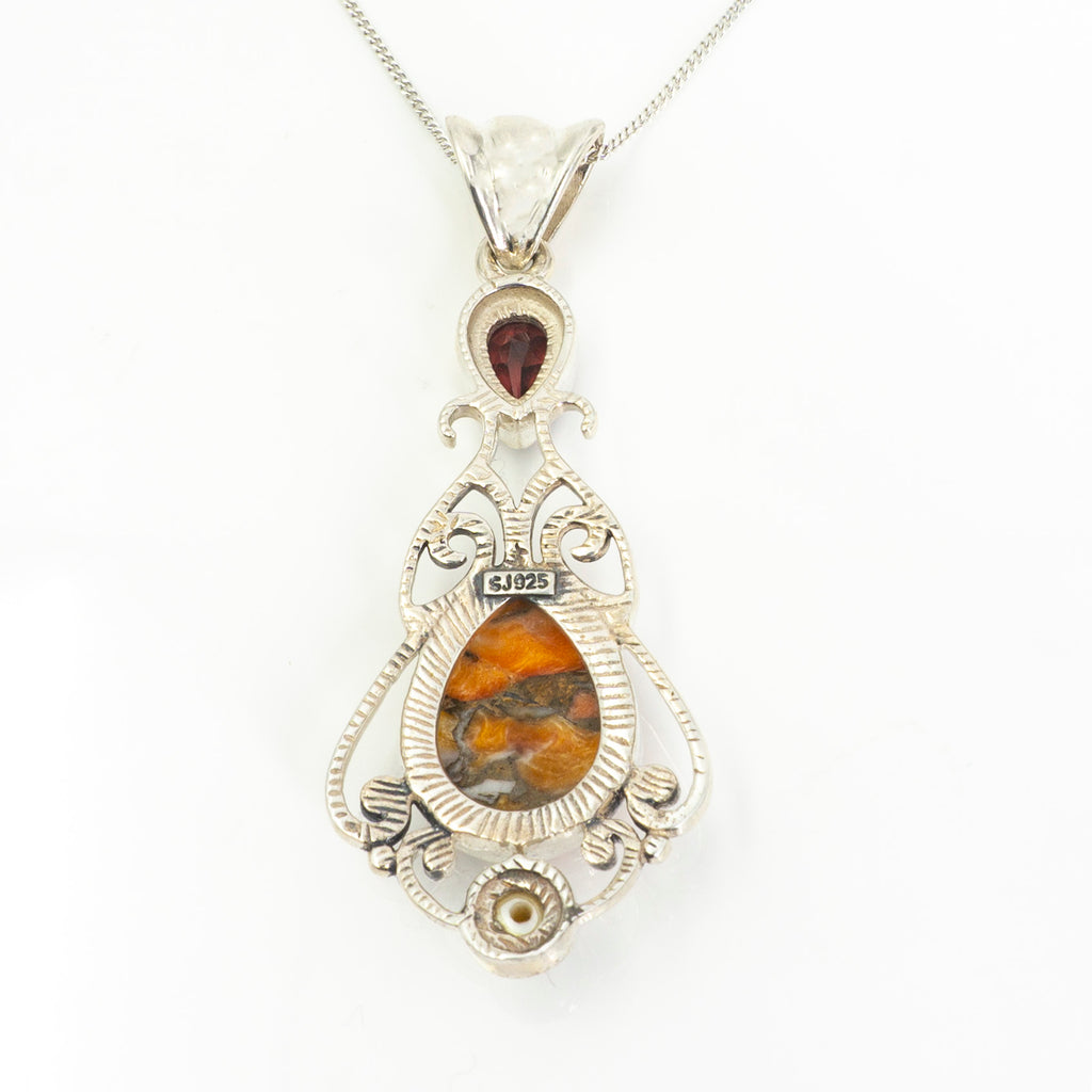 S/S Spiny Oyster Garnet Pearl Pendant