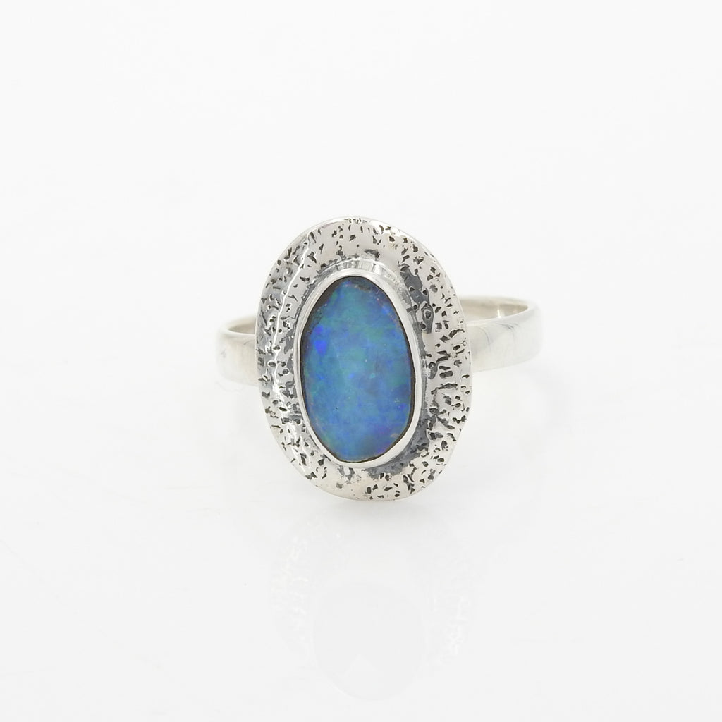 Sterling Silver Created Opal Ring SZ 9