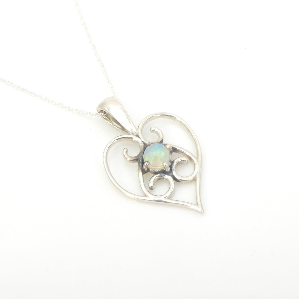 Sterling Silver Created Opal Heart Pendant