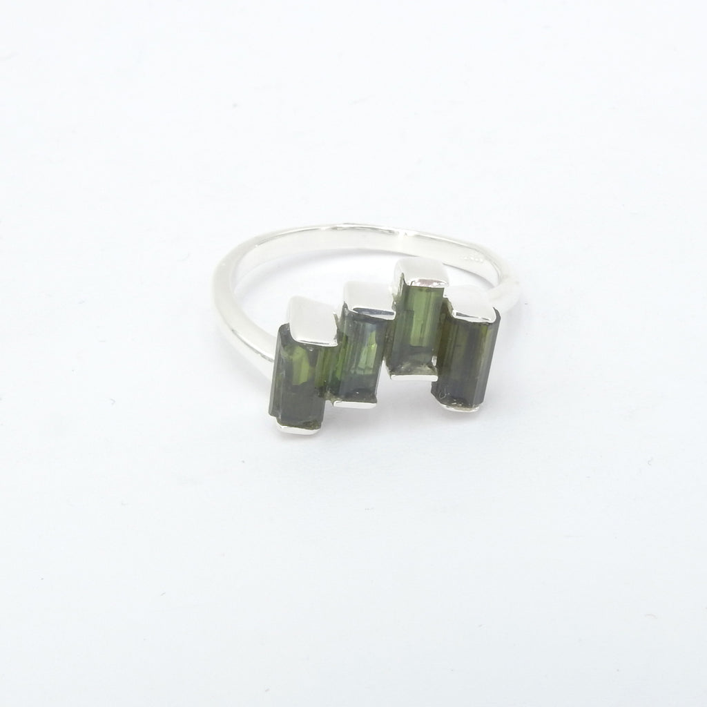 Sterling Silver Green Tourmaline Ring Size 8