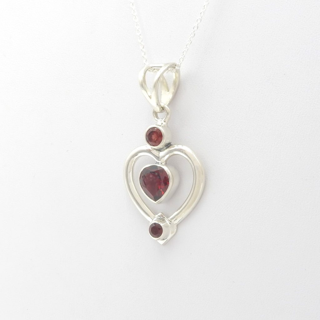 Sterling Silver Heart Shaped Garnet Pendant