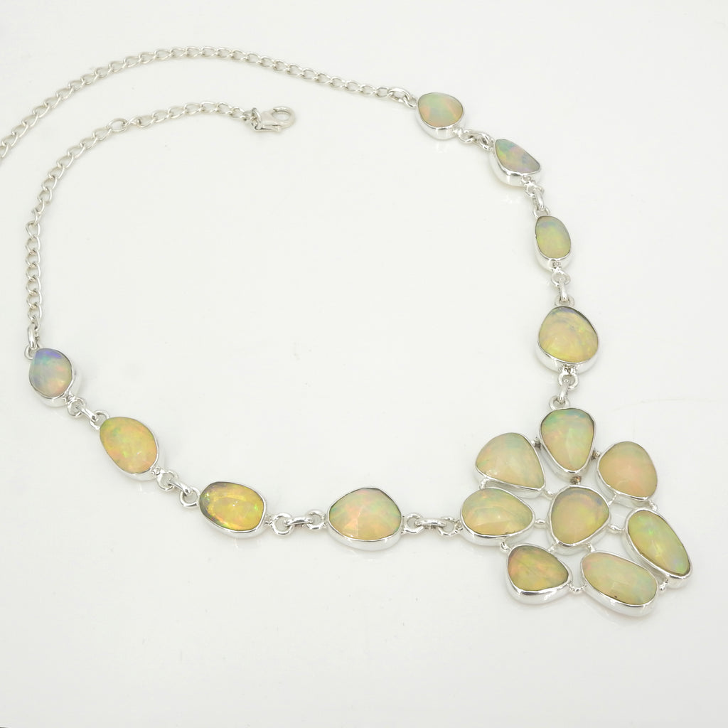 Sterling Silver Large Created Opal Necklace