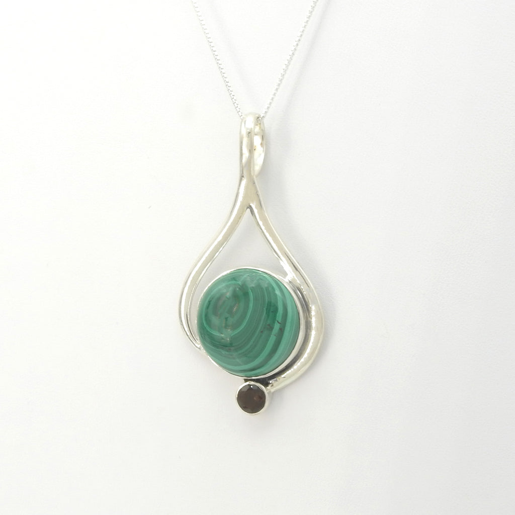 Sterling Silver Malachite & Smoky Quartz Pendant