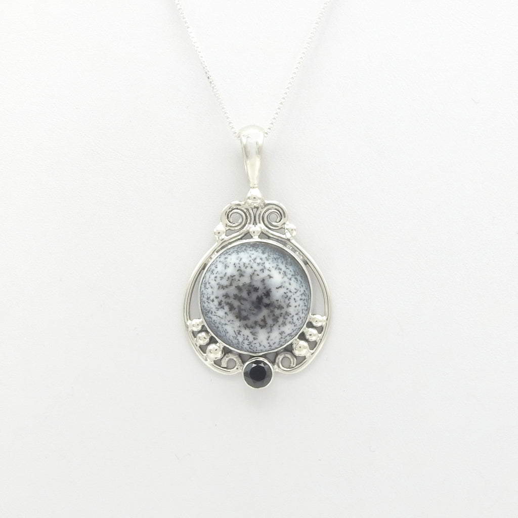 Sterling Silver Dendritic Agate & Onyx Pendant