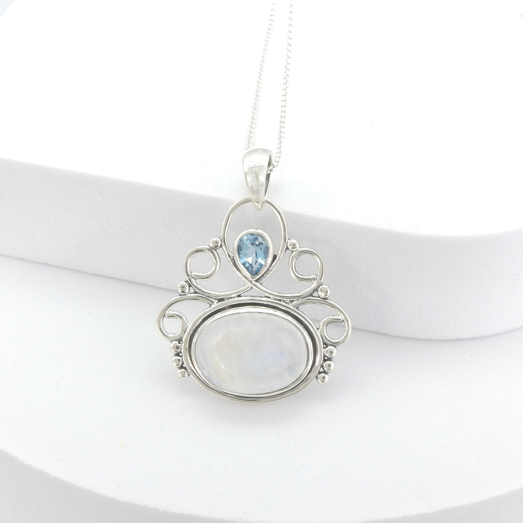 Sterling Silver Moonstone & Blue Topaz Pendant