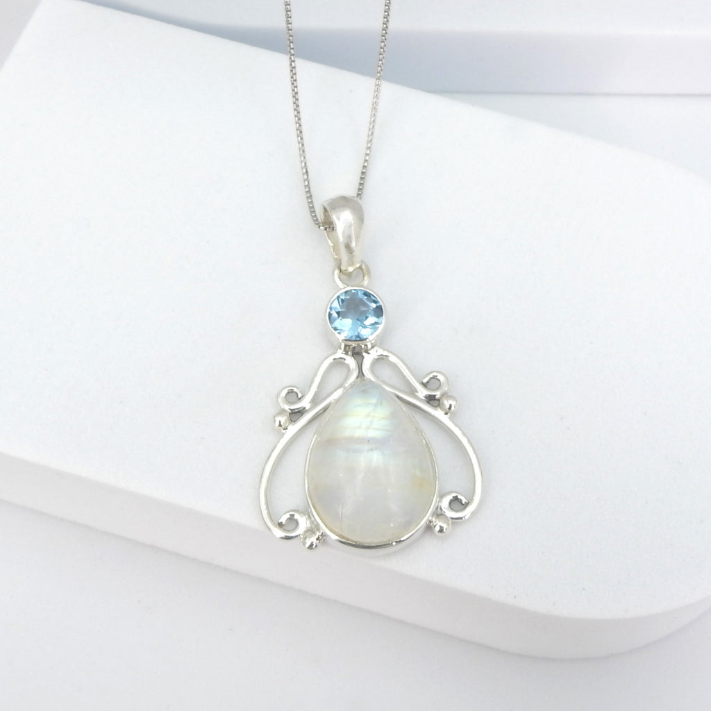 Sterling Silver Blue Topaz & Moonstone Pendant